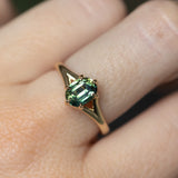 1.60ct Oval Australian Parti Sapphire Low Profile Six Prong Split Shank Solitaire in 14k Yellow Gold