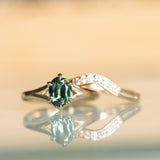 1.60ct Oval Australian Parti Sapphire Low Profile Six Prong Split Shank Solitaire in 14k Yellow Gold