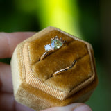 1.85ct Round Montana Sapphire Marquise Diamond Cluster Ring in 14k Yellow Gold