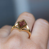 1.76ct Untreated Red Mozambique Kite Sapphire Low Profile Bezel Split Shank Solitaire Ring in 18k Yellow Gold