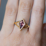 1.76ct Untreated Red Mozambique Kite Sapphire Low Profile Bezel Split Shank Solitaire Ring in 18k Yellow Gold