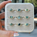 1.55ct Cushion Cut Montana Sapphire and Trillion Sapphire Antique Compass Set Low Profile Ring in 14k Yellow Gold