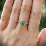 2.22ct Opalescent Square Radiant Madagascar Sapphire and Trillion Sapphire Antique Compass Set Low Profile Ring in 14k Green Gold