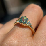 2.22ct Opalescent Square Radiant Madagascar Sapphire and Trillion Sapphire Antique Compass Set Low Profile Ring in 14k Green Gold