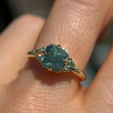 2.22ct Opalescent Square Radiant Madagascar Sapphire and Trillion Sapphire Antique Compass Set Low Profile Ring in 14k Green Gold