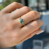 2.22ct Opalescent Square Radiant Madagascar Sapphire and Trillion Sapphire Antique Compass Set Low Profile Ring in 14k Green Gold