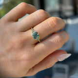 2.22ct Opalescent Square Radiant Madagascar Sapphire and Trillion Sapphire Antique Compass Set Low Profile Ring in 14k Green Gold