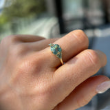 2.22ct Opalescent Square Radiant Madagascar Sapphire and Trillion Sapphire Antique Compass Set Low Profile Ring in 14k Green Gold