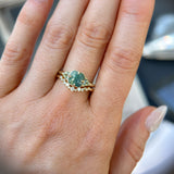 2.22ct Opalescent Square Radiant Madagascar Sapphire and Trillion Sapphire Antique Compass Set Low Profile Ring in 14k Green Gold