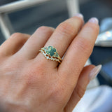 2.22ct Opalescent Square Radiant Madagascar Sapphire and Trillion Sapphire Antique Compass Set Low Profile Ring in 14k Green Gold