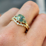 2.22ct Opalescent Square Radiant Madagascar Sapphire and Trillion Sapphire Antique Compass Set Low Profile Ring in 14k Green Gold