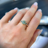 1.55ct Cushion Cut Montana Sapphire and Trillion Sapphire Antique Compass Set Low Profile Ring in 14k Yellow Gold