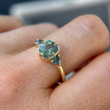 1.55ct Cushion Cut Montana Sapphire and Trillion Sapphire Antique Compass Set Low Profile Ring in 14k Yellow Gold