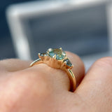 1.55ct Cushion Cut Montana Sapphire and Trillion Sapphire Antique Compass Set Low Profile Ring in 14k Yellow Gold