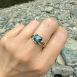 2.51ct Radiant Cut Untreated Madagascar Sapphire and Diamond Low Profile East-West Ring in 14k Yellow Gold