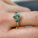 1.55ct Cushion Cut Montana Sapphire and Trillion Sapphire Antique Compass Set Low Profile Ring in 14k Yellow Gold