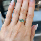 1.55ct Cushion Cut Montana Sapphire and Trillion Sapphire Antique Compass Set Low Profile Ring in 14k Yellow Gold