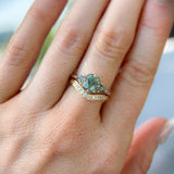 1.55ct Cushion Cut Montana Sapphire and Trillion Sapphire Antique Compass Set Low Profile Ring in 14k Yellow Gold