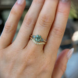 1.55ct Cushion Cut Montana Sapphire and Trillion Sapphire Antique Compass Set Low Profile Ring in 14k Yellow Gold