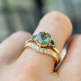 1.55ct Cushion Cut Montana Sapphire and Trillion Sapphire Antique Compass Set Low Profile Ring in 14k Yellow Gold