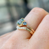 1.55ct Cushion Cut Montana Sapphire and Trillion Sapphire Antique Compass Set Low Profile Ring in 14k Yellow Gold