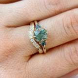 1.55ct Cushion Cut Montana Sapphire and Trillion Sapphire Antique Compass Set Low Profile Ring in 14k Yellow Gold