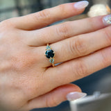 1.31ct Round Color Shifting Songean Sapphire and Trillion Sapphire Antique Compass Set Low Profile Ring in 14k Yellow Gold