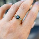 1.31ct Round Color Shifting Songean Sapphire and Trillion Sapphire Antique Compass Set Low Profile Ring in 14k Yellow Gold