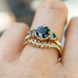 1.31ct Round Color Shifting Songean Sapphire and Trillion Sapphire Antique Compass Set Low Profile Ring in 14k Yellow Gold