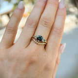 1.31ct Round Color Shifting Songean Sapphire and Trillion Sapphire Antique Compass Set Low Profile Ring in 14k Yellow Gold