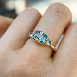 2.02ct Untreated Blue Radiant Cut Sapphire and Trillion Sapphire Antique Compass East-West Set Low Profile Ring in 14k Yellow Gold