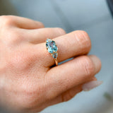 2.02ct Untreated Blue Radiant Cut Sapphire and Trillion Sapphire Antique Compass East-West Set Low Profile Ring in 14k Yellow Gold