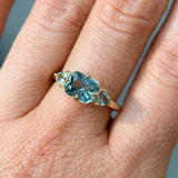 2.02ct Untreated Blue Radiant Cut Sapphire and Trillion Sapphire Antique Compass East-West Set Low Profile Ring in 14k Yellow Gold