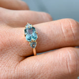 2.02ct Untreated Blue Radiant Cut Sapphire and Trillion Sapphire Antique Compass East-West Set Low Profile Ring in 14k Yellow Gold