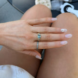 2.02ct Untreated Blue Radiant Cut Sapphire and Trillion Sapphire Antique Compass East-West Set Low Profile Ring in 14k Yellow Gold