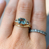 2.02ct Untreated Blue Radiant Cut Sapphire and Trillion Sapphire Antique Compass East-West Set Low Profile Ring in 14k Yellow Gold