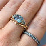 2.02ct Untreated Blue Radiant Cut Sapphire and Trillion Sapphire Antique Compass East-West Set Low Profile Ring in 14k Yellow Gold