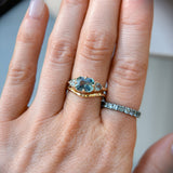 2.02ct Untreated Blue Radiant Cut Sapphire and Trillion Sapphire Antique Compass East-West Set Low Profile Ring in 14k Yellow Gold