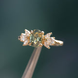 1.55ct Untreated Oval Green Sapphire and Lab Grown Marquise Diamond Cluster Ring in 14k Yellow Gold