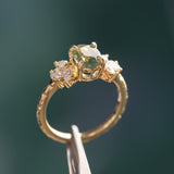 1.55ct Untreated Oval Green Sapphire and Lab Grown Marquise Diamond Cluster Ring in 14k Yellow Gold