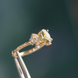 1.55ct Untreated Oval Green Sapphire and Lab Grown Marquise Diamond Cluster Ring in 14k Yellow Gold