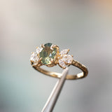 1.55ct Untreated Oval Green Sapphire and Lab Grown Marquise Diamond Cluster Ring in 14k Yellow Gold