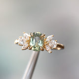 1.55ct Untreated Oval Green Sapphire and Lab Grown Marquise Diamond Cluster Ring in 14k Yellow Gold