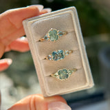 2.22ct Opalescent Square Radiant Madagascar Sapphire and Trillion Sapphire Antique Compass Set Low Profile Ring in 14k Green Gold