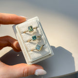 1.37ct Parti Green Radiant Cut Sapphire Low Profile Bezel Ring with Milgrain in 14k Yellow Gold