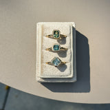 1.37ct Parti Green Radiant Cut Sapphire Low Profile Bezel Ring with Milgrain in 14k Yellow Gold