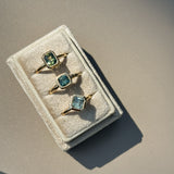 1.37ct Parti Green Radiant Cut Sapphire Low Profile Bezel Ring with Milgrain in 14k Yellow Gold