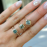 1.37ct Parti Green Radiant Cut Sapphire Low Profile Bezel Ring with Milgrain in 14k Yellow Gold