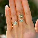 1.37ct Parti Green Radiant Cut Sapphire Low Profile Bezel Ring with Milgrain in 14k Yellow Gold