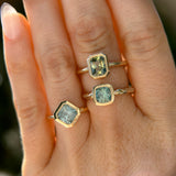 1.37ct Parti Green Radiant Cut Sapphire Low Profile Bezel Ring with Milgrain in 14k Yellow Gold